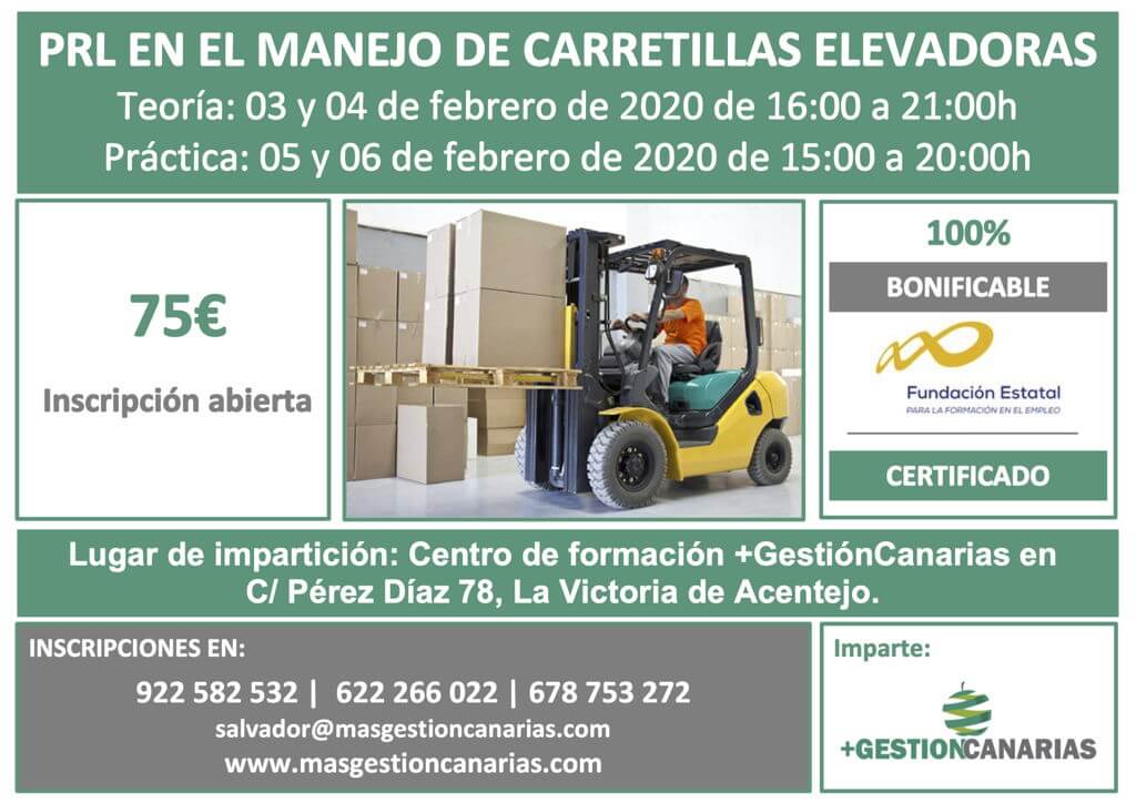 Curso de PRL en el manejo de carretillas elevadoras en La Victoria de Acentejo