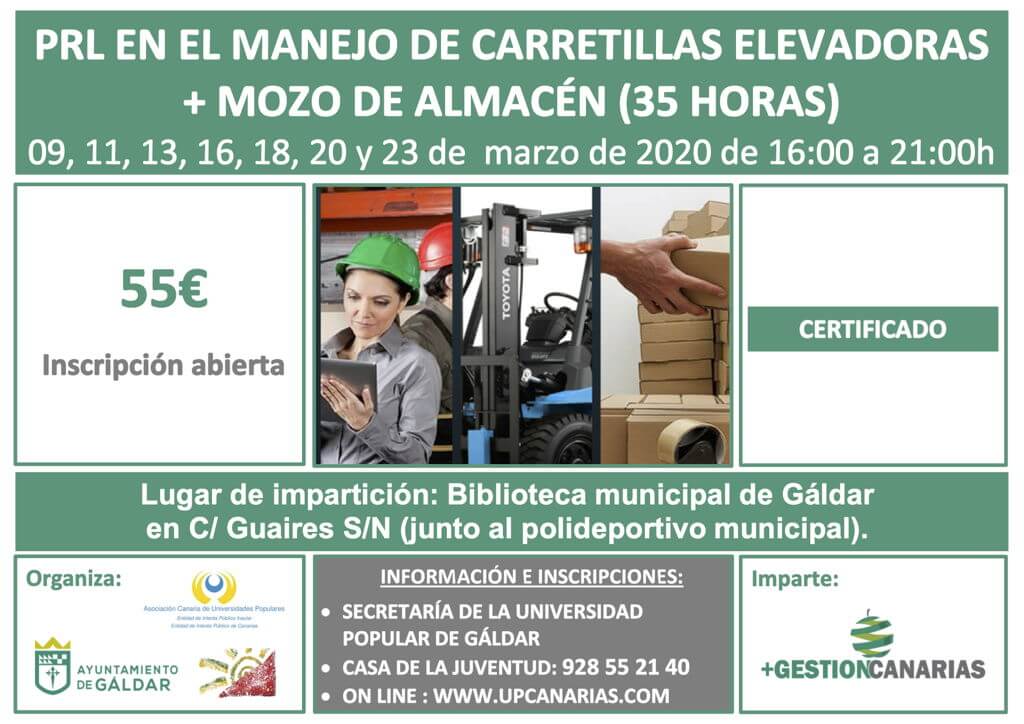 Curso PRL Carretillas y Mozo de Almacén en Gáldar