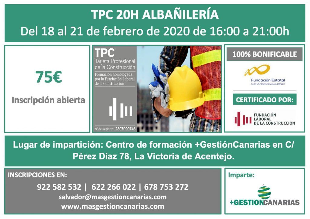 Curso de TPC de Albañilería 20 horas