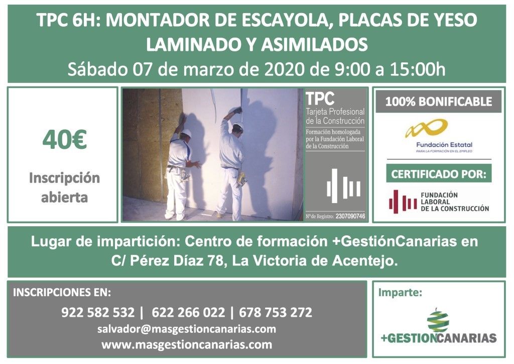 Curso de TPC escayola y yeso en Tenerife