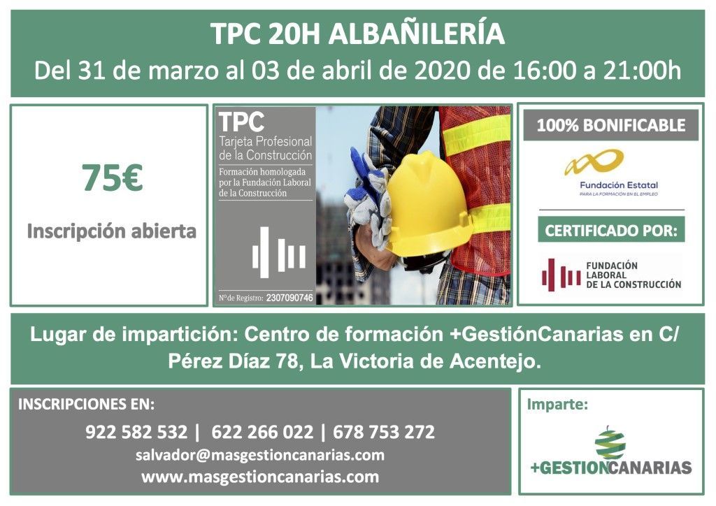 Curso de TPC albañilería 31 marzo 3 abril 2020