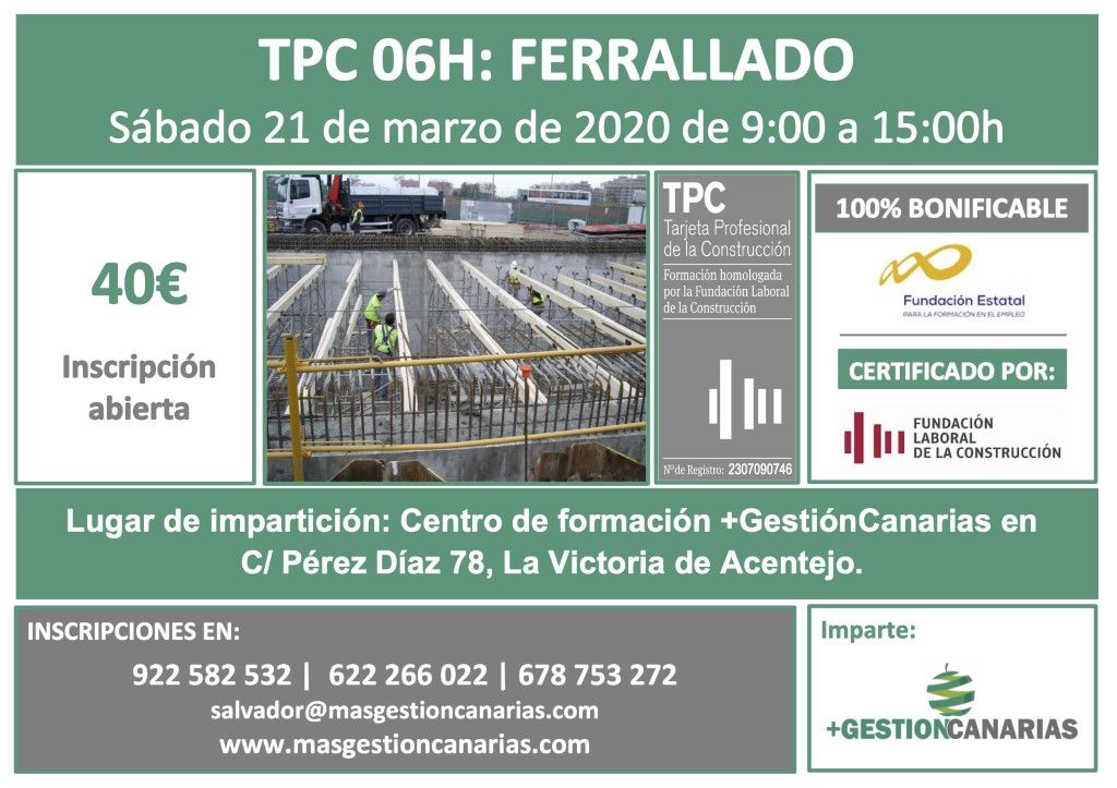 Curso de TPC ferralla en Tenerife