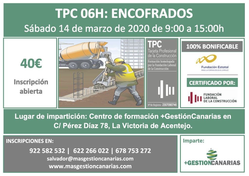 Curso de TPC encofrado en Tenerife